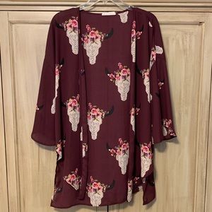 Floral Cow Skull Sheer Kimono. Size small.